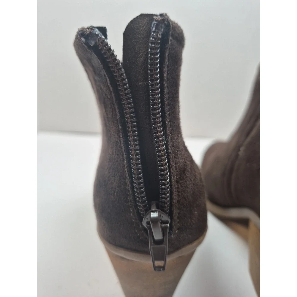 Joie Booties Womens 7.5M Brown Kayden Block Heel Back Zip Ankle Cowgirl Boot EUC